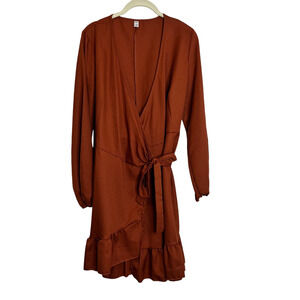 Naggoo Womens Wrap Dress Size Medium Burnt Orange Ruffle Accents Autumn